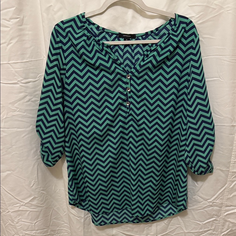 Espresso Teal and Black Chevron Blouse